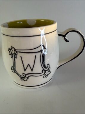 Molly Hatch Monogram W Ceramic Accent Mug in White with Olive Interior